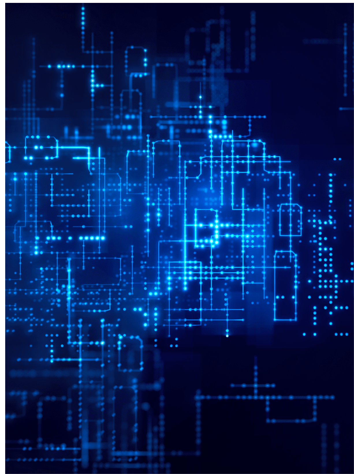 Futuristic digital circuit background with a glowing dotted and line.