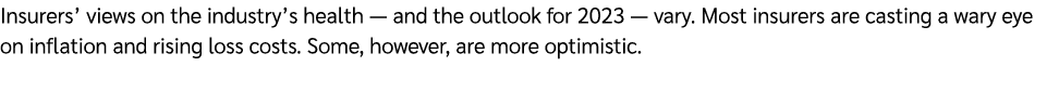 Insurers’ views on the industry’s health — and the outlook for 2023 — vary. Most insurers are casting a wary eye on i...