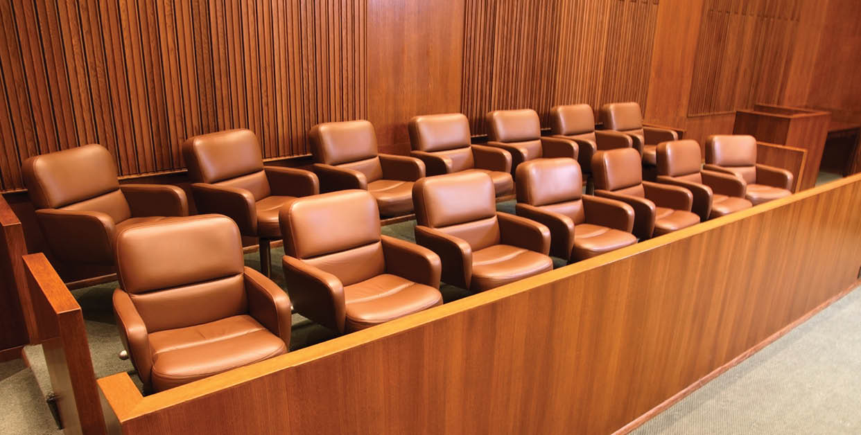 A courtroom jury box 