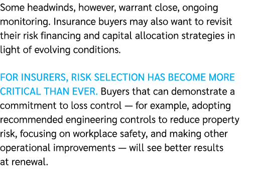 Some headwinds, however, warrant close, ongoing monitoring. Insurance buyers may also want to revisit their risk fina...